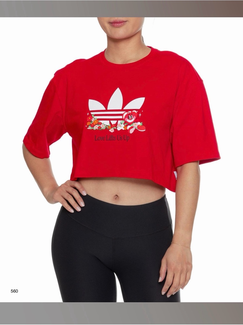 *new* Adidas Nelson Red Floral Cropped T‑Shirt Size Large